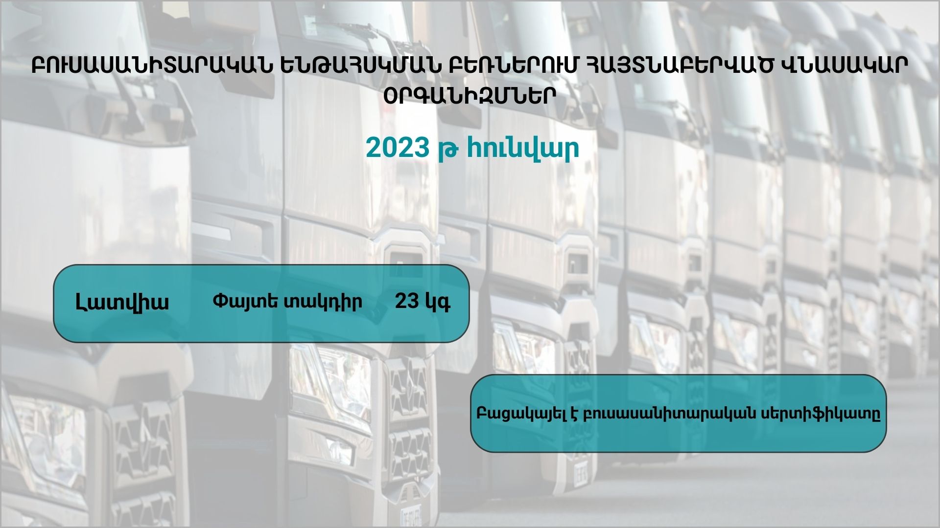 ԲՈՒՍԱՍԱՆԻՏԱՐԱԿԱՆ ԵՆԹԱՀՍԿՄԱՆ ԲԵՌՆԵՐՈՒՄ ՀԱՅՏՆԱԲԵՐՎԱԾ ՎՆԱՍԱԿԱՐ ՕՐԳԱՆԻԶՄՆԵՐ (2023 թ․ հունվար)