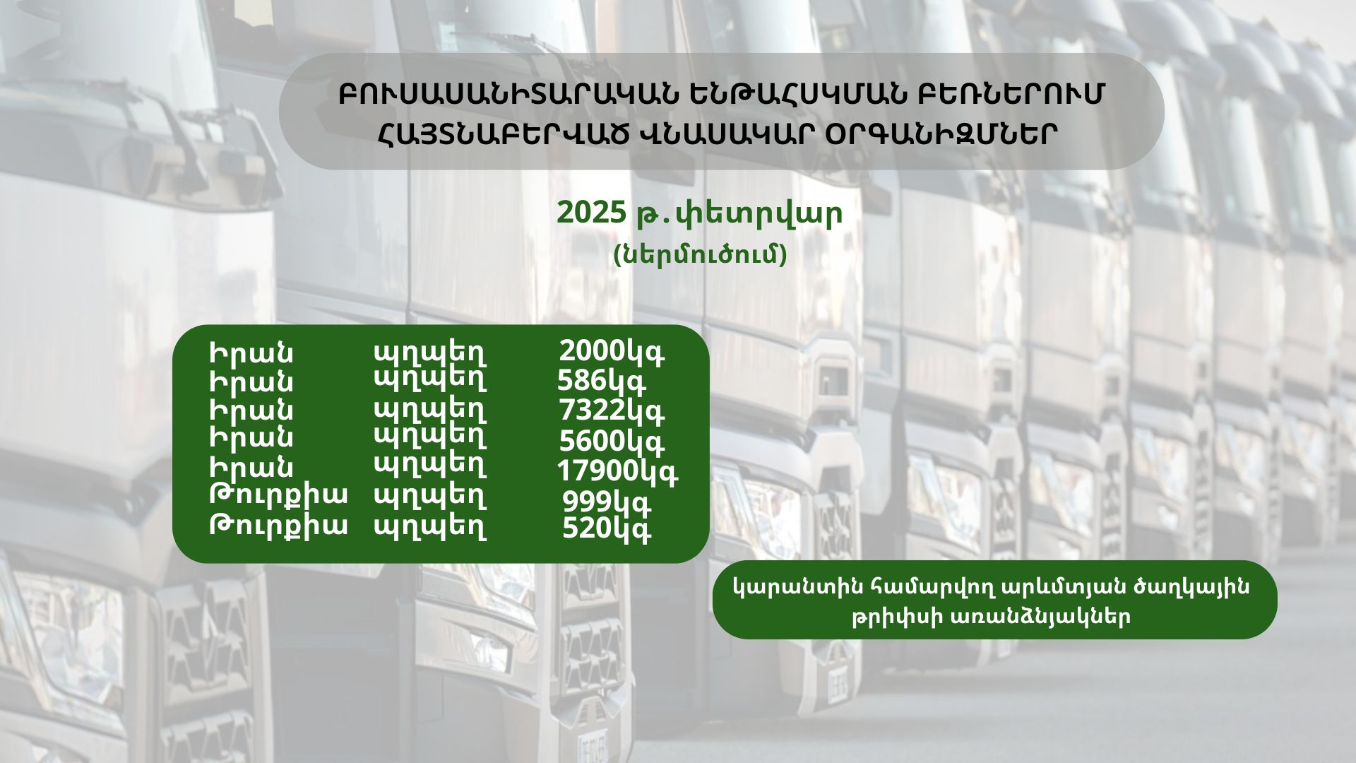 ԲՈՒՍԱՍԱՆԻՏԱՐԱԿԱՆ ԵՆԹԱՀՍԿՄԱՆ ԲԵՌՆԵՐՈՒՄ ՀԱՅՏՆԱԲԵՐՎԱԾ ՎՆԱՍԱԿԱՐ ՕՐԳԱՆԻԶՄՆԵՐ (2025 թ․ փետրվար) ԲՈՒՍԱՍԱՆԻՏԱՐԱԿԱՆ ԵՆԹԱՀՍԿՄԱՆ ԲԵՌՆԵՐՈՒՄ ՀԱՅՏՆԱԲԵՐՎԱԾ ՎՆԱՍԱԿԱՐ ՕՐԳԱՆԻԶՄՆԵՐ (2025 թ․ փետրվար)
