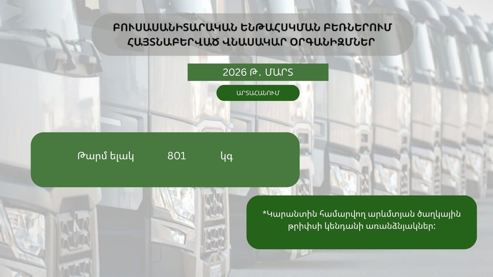 ԲՈՒՍԱՍԱՆԻՏԱՐԱԿԱՆ ԵՆԹԱՀՍԿՄԱՆ ԲԵՌՆԵՐՈՒՄ ՀԱՅՏՆԱԲԵՐՎԱԾ ՎՆԱՍԱԿԱՐ ՕՐԳԱՆԻԶՄՆԵՐ (2026 թ․ մարտ)