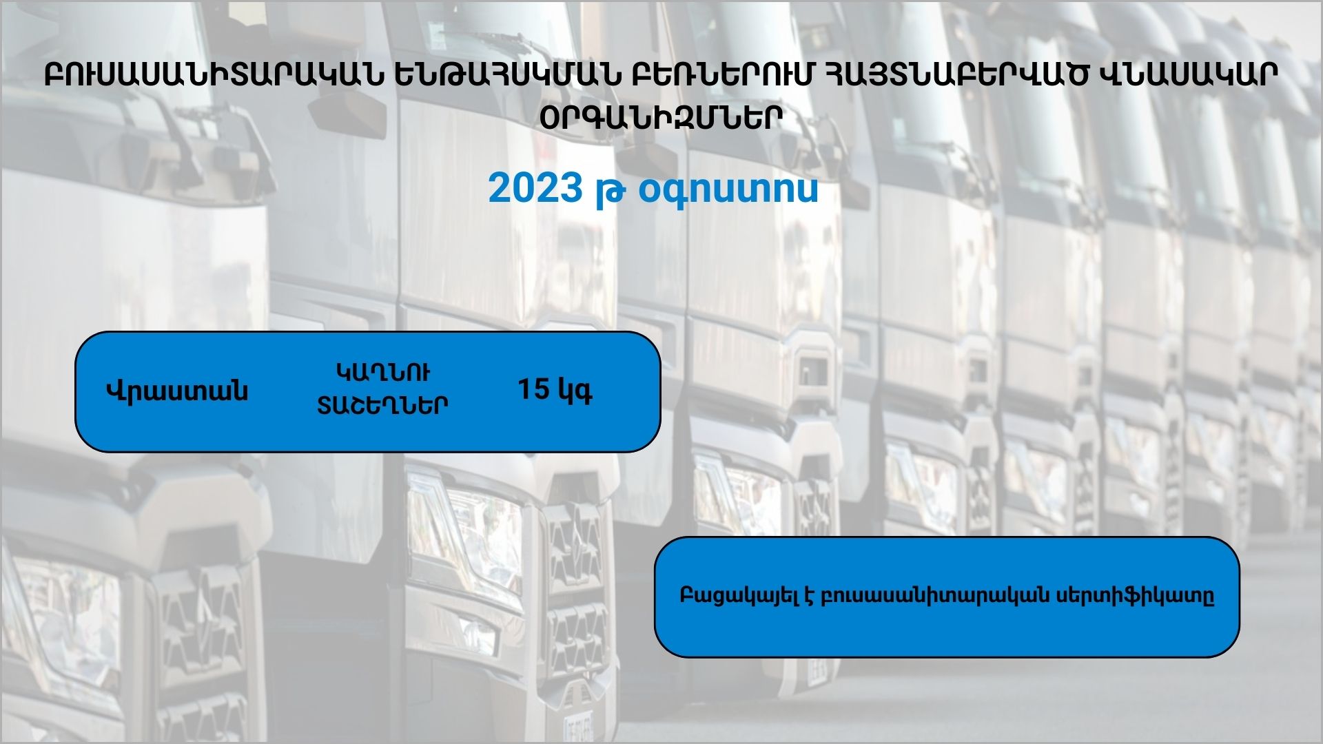 ԲՈՒՍԱՍԱՆԻՏԱՐԱԿԱՆ ԵՆԹԱՀՍԿՄԱՆ ԲԵՌՆԵՐՈՒՄ ՀԱՅՏՆԱԲԵՐՎԱԾ ՎՆԱՍԱԿԱՐ ՕՐԳԱՆԻԶՄՆԵՐ(2023 թ․ օգոստոս)