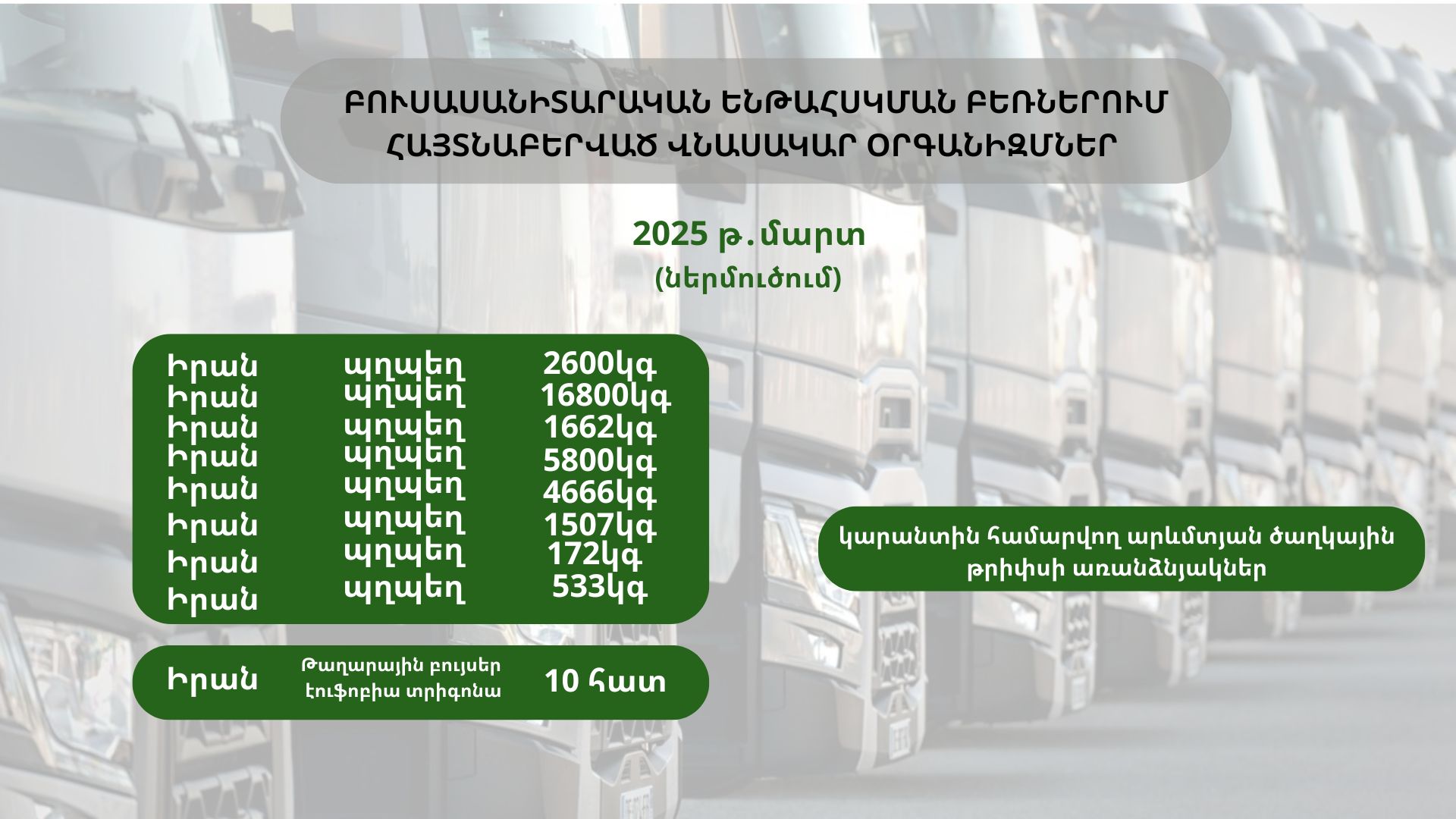 ԲՈՒՍԱՍԱՆԻՏԱՐԱԿԱՆ ԵՆԹԱՀՍԿՄԱՆ ԲԵՌՆԵՐՈՒՄ ՀԱՅՏՆԱԲԵՐՎԱԾ ՎՆԱՍԱԿԱՐ ՕՐԳԱՆԻԶՄՆԵՐ (2025 թ․ մարտ) ԲՈՒՍԱՍԱՆԻՏԱՐԱԿԱՆ ԵՆԹԱՀՍԿՄԱՆ ԲԵՌՆԵՐՈՒՄ ՀԱՅՏՆԱԲԵՐՎԱԾ ՎՆԱՍԱԿԱՐ ՕՐԳԱՆԻԶՄՆԵՐ (2025 թ․ մարտ)